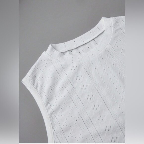 Round Neck Eyelet Embroidered Tank Top White - Picture 6 of 8